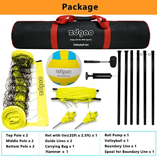 Zdgao 32FT Lemon Yellow Outdoor Portable Adjustable Volleyball Net System with Bag