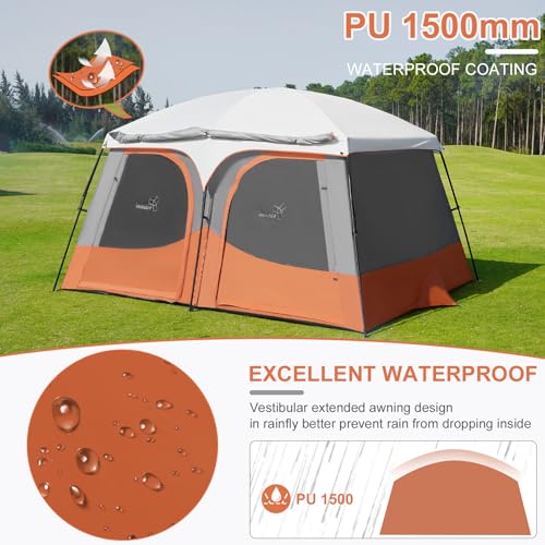 Vidalido Orange Family Camping Tent with Extended Vestibule, Waterproof & Breathable Mesh Windows