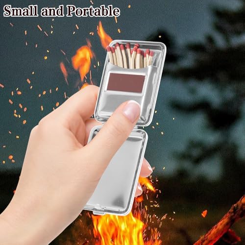 2Pcs Metal Match Box Case with Friction Plate Portable Reusable Stainless Steel