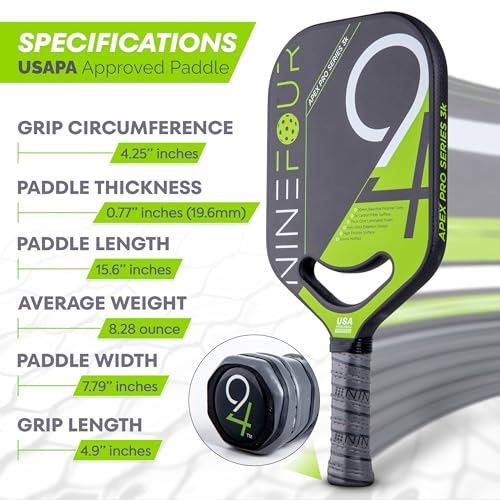 NineFour Apex Pro Series 3K Carbon Fiber Pickleball Paddle USAPA Approved High Spin Control