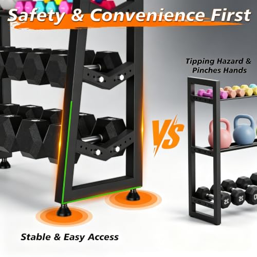 Adjustable 3-Tier Dumbbell Rack for Home Gym Storage - Heavy Duty Steel