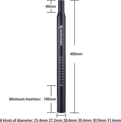 Boenoea Bicycle Seat Post - Aluminum Alloy Bike Seat Tube | 25.4-31.6mm, 400mm Length for Mountain & Road Bikes