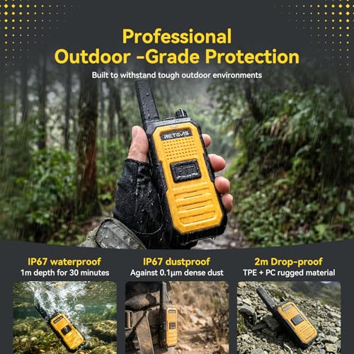 2 Pack Waterproof Walkie Talkies with Earpieces IP67 Two-Way Radios for Jobsite