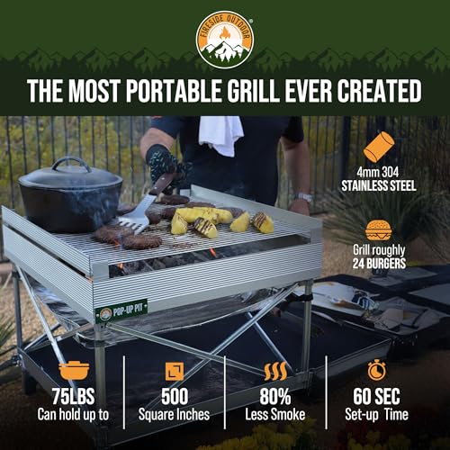 QuadFold Portable Grilling Grate for Fire Pits & Camping, Fits Up to 24 Burgers