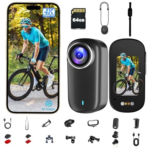 Bextgoo Black 4K Waterproof Body Camera with 64GB, 1200mAh Battery, POV Action Cam for Vlogging & Travel