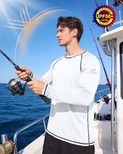 Men's UPF 50+ Long Sleeve Rash Guard Swim Shirt - Large White UV Sun Protection