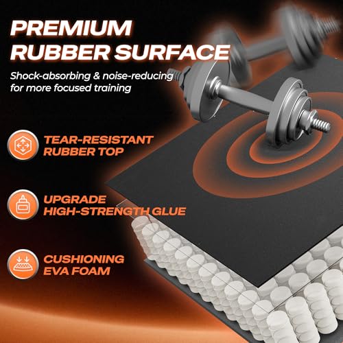 Black Interlocking Gym Floor Tiles - 6 Pack, 24 Sq Ft Rubber Top Workout Mat