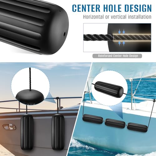 Black Boat Fenders Bumpers Pack of 4 - 10 x 28 Inches Docking Protectors