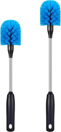 MOSOLAN Stainless Steel Bottle Brush with Replaceable Head, Long Handle Scrub Brush for Water Bottles, Glasswares, Mugs, Flasks, Tumblers, Vases, and Kitchen Sink, 2 Pack, 13 in - 15 in