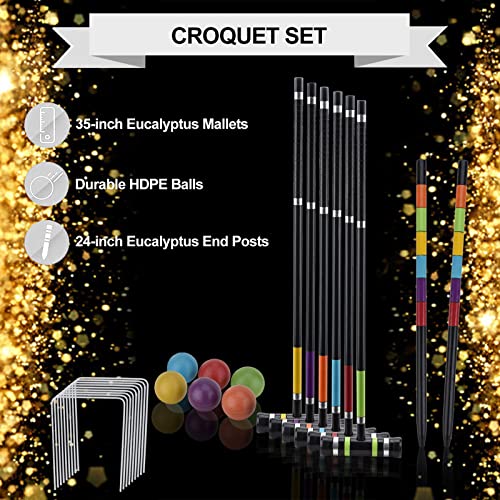 Premium Croquet Set for Families - 6 Player Lawn Game with Carrying Bag, 35 Inch Mallets & HDPE Balls