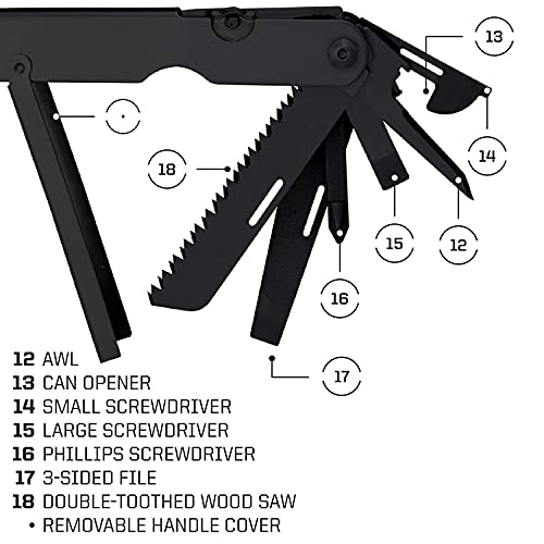 SOG PowerLock Multi-Tool with Compound Leverage Tech, EOD Crimper, 420 Stainless Steel, Black, 18 Tools