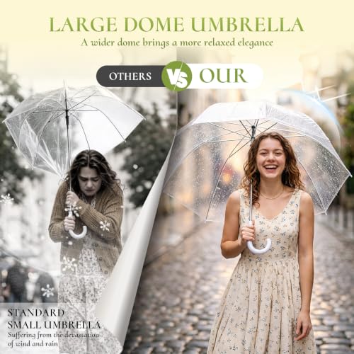 Gereat 48-Inch Clear Bubble Umbrella 12 Pack - Windproof Transparent Dome with Auto Open J-Handle for Weddings, Rain, Golf & Outdoor Events