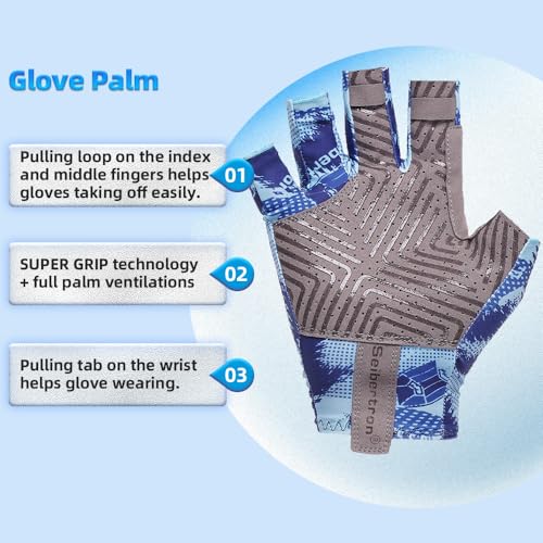 Blue UPF 100+ Sun UV Protection Fishing Gloves for Adults & Youth - Seibertron S.P.S.G-2