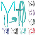 Equestrian Nylon Padded Browband Headstall Reins & Breastcollar Set - Full Turquoise