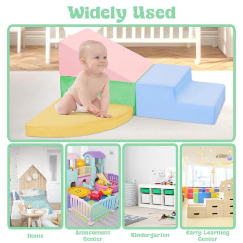 Foam Baby Climbing Blocks Set - 4-Piece Toddler Play & Development Toys - Blue/Pink