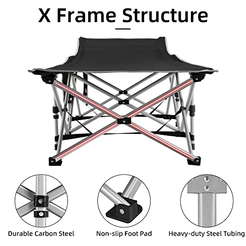 Fragess Blue Portable Camping Cot for Adults, 28-Inch Extra Wide Heavy Duty Foldable Bed with Mattress, Supports 600LBS