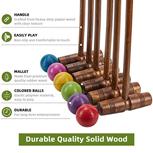 Vintage Archaize 32in 6-Player Wooden Croquet Set for Backyard Outdoor Fun