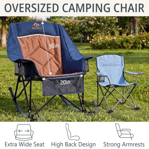 RED CREAT Navy 400lbs Heavy Duty Oversized Folding Rocking Camping Chair for Adults