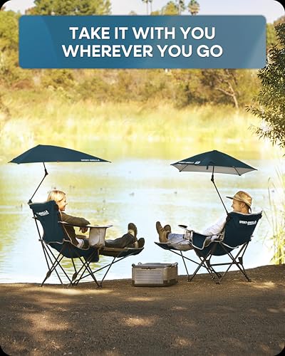 Reclining Beach Chair with Umbrella Holder Navy - Sport-Brella