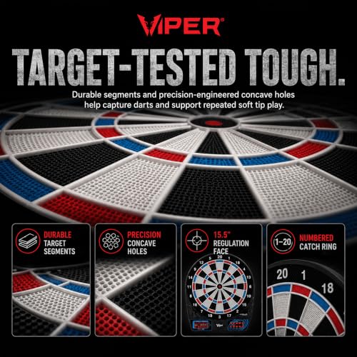 Viper 777 Electronic Soft Tip Dart Board - 15.5 Inch, 43 Games, Bilingual Voice