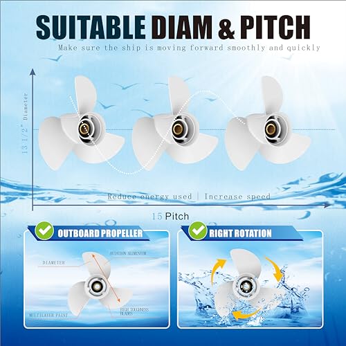 Aluminum Boat Propeller 13.5x15K Fits Yamaha Outboard Engines 60-130HP