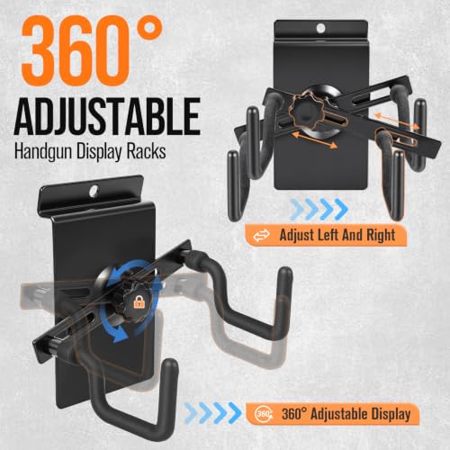 10 Pack Pistol Wall Mount Rack - Adjustable Display Holder for Firearms