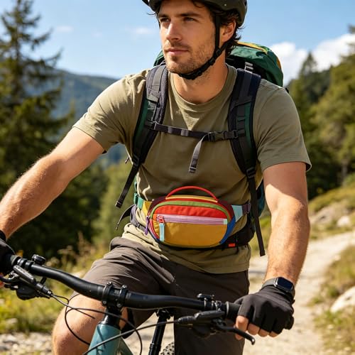 Retro Fanny Pack for Women Men Hiking Waist Bag with 2 Pockets - Yellow