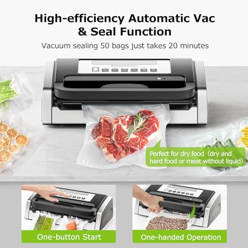 Bonsenkitchen Vacuum Sealer with Easy Handle & Silver Black Finish, 1 Roll & 10 Bags