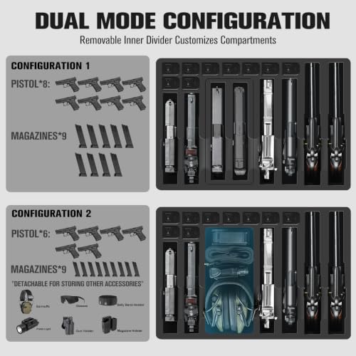 8 Pistol & 9 Magazine Storage Case - Modular Hard Gun Case for Multiple Handguns