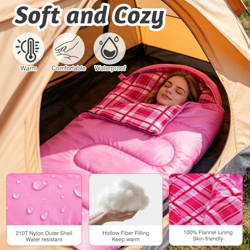 Uniqwamer 4-Season Waterproof Kids & Adults Sleeping Bag - Pink, 86.6"×31.5"
