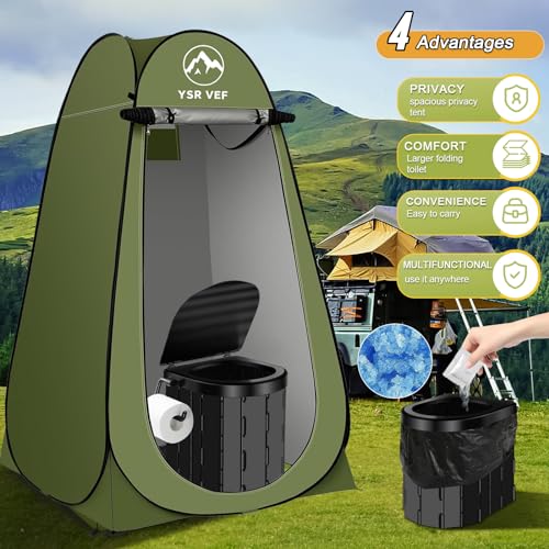 YSR VEF Black Portable Camping Toilet Kit with Green Privacy Tent, Shower & Poo Gel Bags