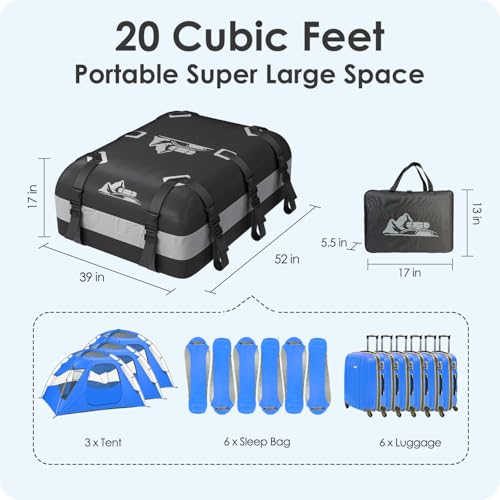 Gray 20Cu.Ft Car Rooftop Cargo Carrier Bag - Weatherproof SUV & Vehicle Storage