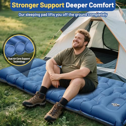 Extra Thick 6-Inch Camping Sleeping Pad with Built-In Pump - Blue & Gray