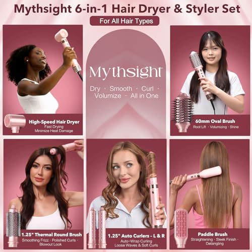 Pink StyleVibe 6-in-1 Air Styler with Hair Dryer & Auto-Wrap Curl - All Hair Types