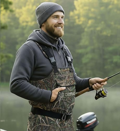 Foxelli Camo Waterproof 4mm Neoprene Chest Waders for Hunting & Fishing - Men & Women