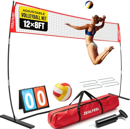 12 Ft Portable Volleyball Net Set with Adjustable Height, Poles, & Accessories