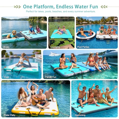 AWSUM Inflatable Floating Dock 8x6 ft Mint Green/Gray Water Platform