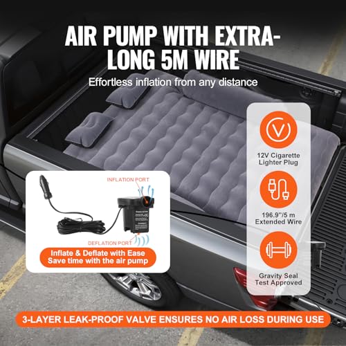 6-6.5 ft Full Size Truck Bed Air Mattress with Pump & Pillows for Camping