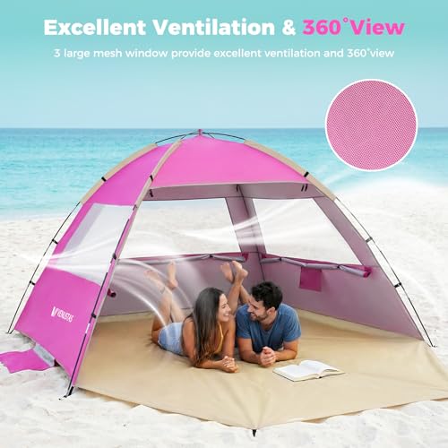 Venustas Pink Beach Tent Sun Shelter for 6 Persons UPF 50+ UV Protection Lightweight & Easy Setup