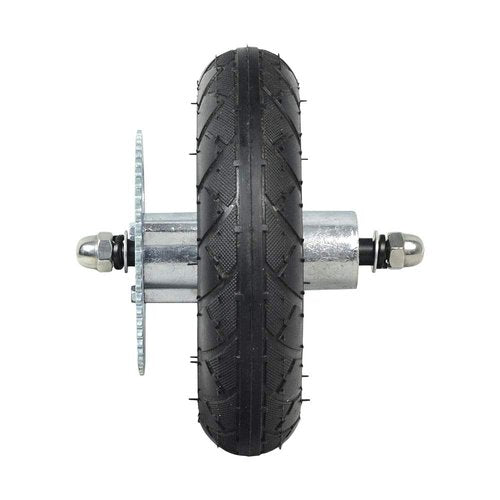AlveyTech Front Wheel Assembly - Fits Razor Crazy Cart with Drift Bar (Versions 5 and up) Replacement 200x50 Rubber Tire, Inner Tube, Chain Sprocket, Axle, and Rim Parts for Kids Electric Carts