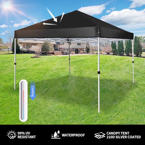 8x8 ft Pop Up Canopy Tent with Backpack Bag Waterproof Portable Sun Shelter Black