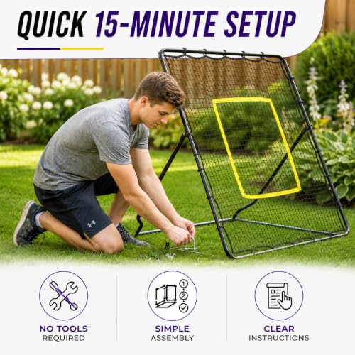 Baseball Rebounder Net 4x4.5 ft with Adjustable Angles - Practice & Training Equipment