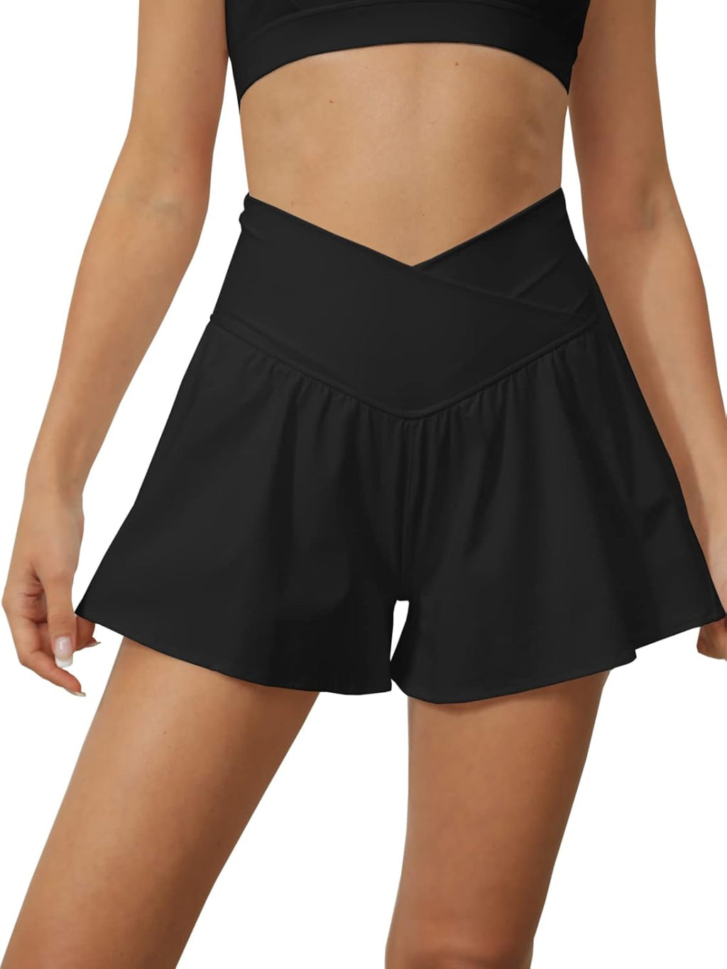 Tongmingyun Women's Crossover Athletic Shorts - Flowy 2-in-1 High Waist Skorts with Pocket for Running
