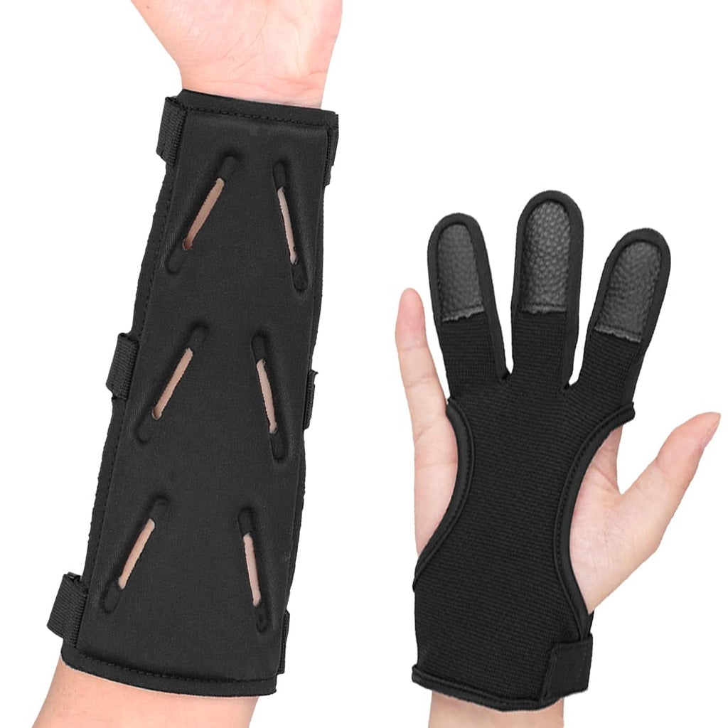 KRATARC Archery Lightweight Finger Tab Gloves & Arm Guard Adjustable Arm Protector for Hunting Target Shooting Accessory Recurve Bow Compound Bow (L)
