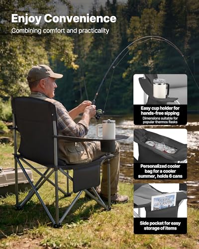 VEVOR 2 Pack Oversized Heavy Duty Camping Folding Chairs with Lumbar Support, Cooler Bag & Side Pockets