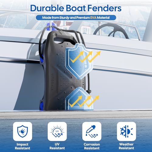 VITODALA Gray Boat Fenders 4 Pack Docking Bumpers, EVA Marine-Grade with Quick-Lock Rope