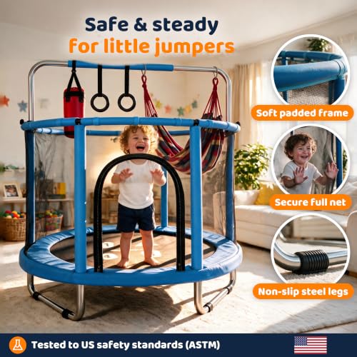 Happin 55-Inch Kids Trampoline with Safety Enclosure - Blue Adventure Variation