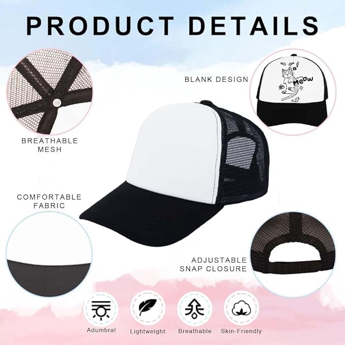 ZH 12 Pack Sublimation Mesh Trucker Hats - Black, One Size