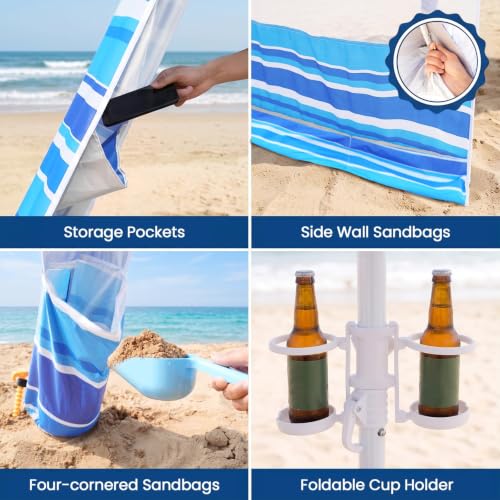Aomifunny 8x8 Ft Beach Cabana Sun Shelter with UPF 50+ Side Wall - Portable Wind-Resistant Family Tent