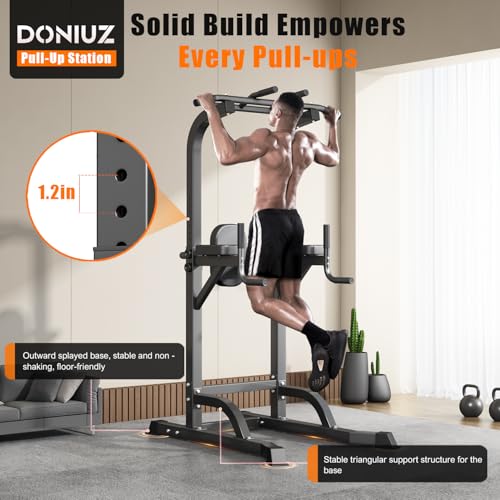 DONIUZ Adjustable Power Tower Pull Up & Dip Station Black-02 Home Gym Equipment